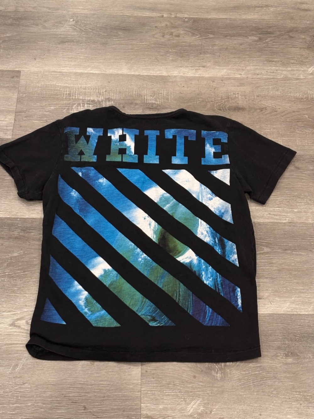 Off-White Diagonal Paint Brush Short Sleeve T-Shirt Black Blue Mens L